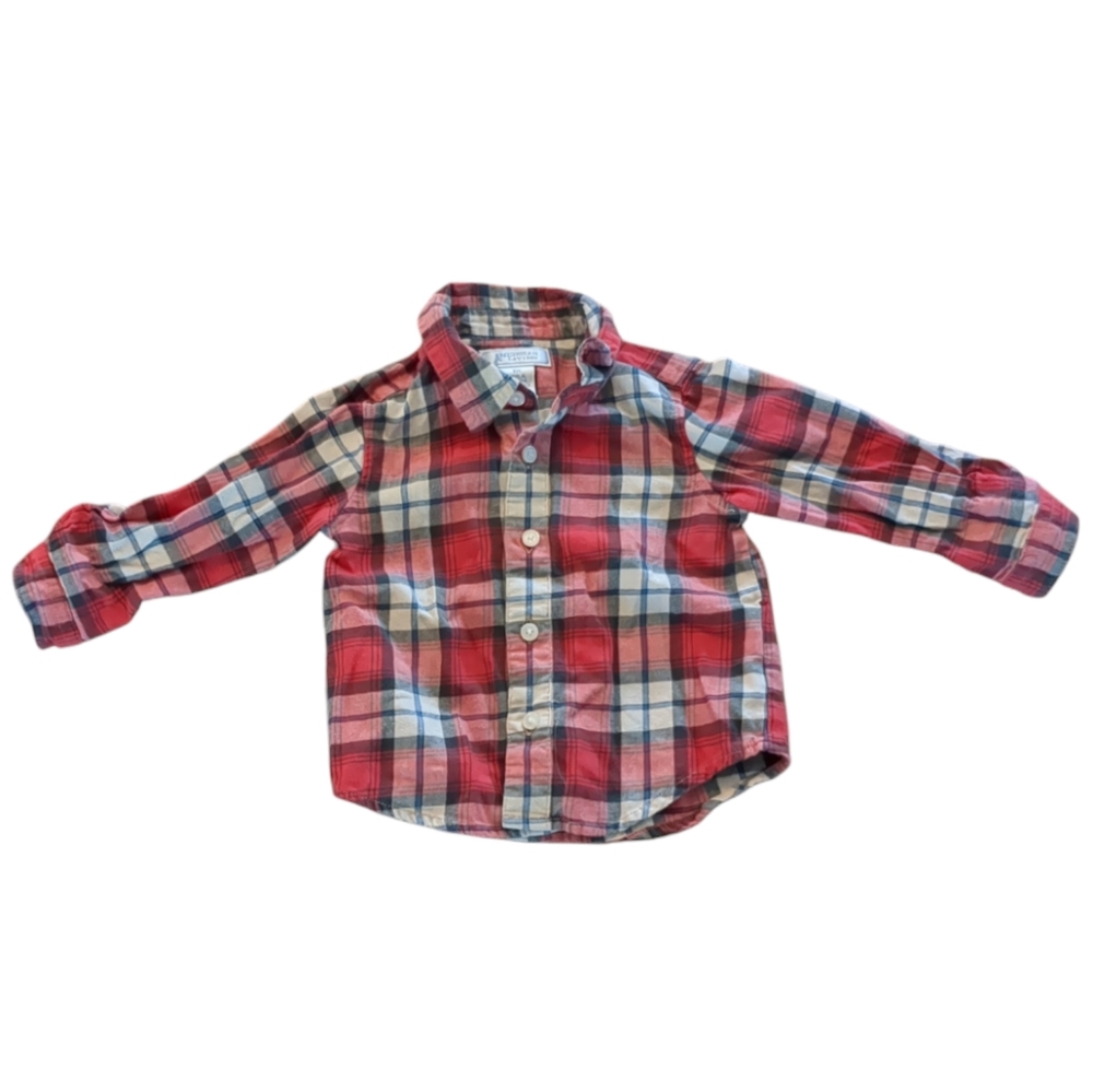 AMERICAN LIVING Red Cream Navy Plaid Button Down Shirt